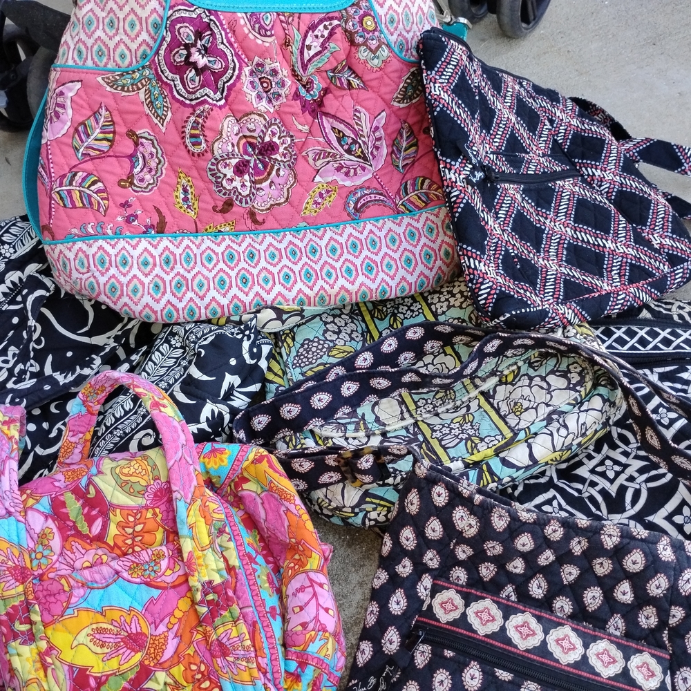 Vera Bradley Pink Floral Quilted Tote with Teal Trim and Geometric Accents